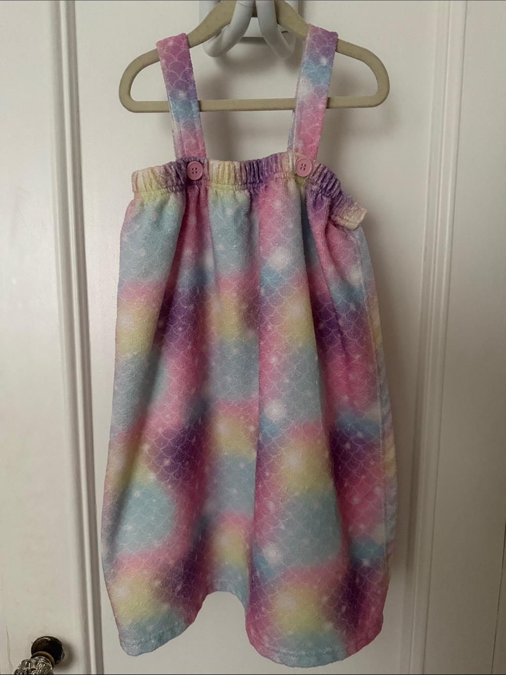 Pastel Rainbow Mermaid-Scale Kids Terry Cover Up Bathrobe Towel